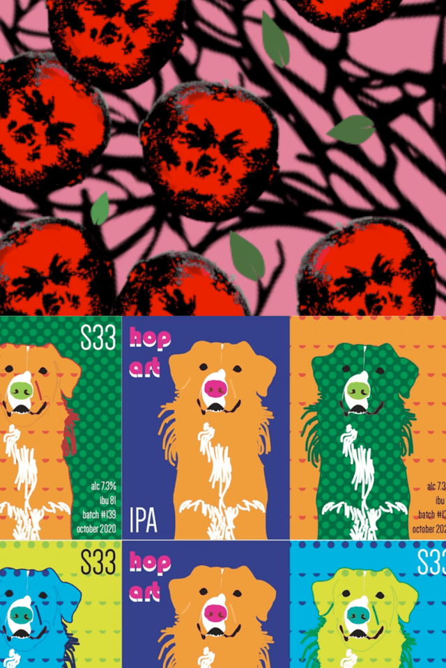 S33 etiketter, viser to etiketter en med tegning av rips og annen med hunden Kip